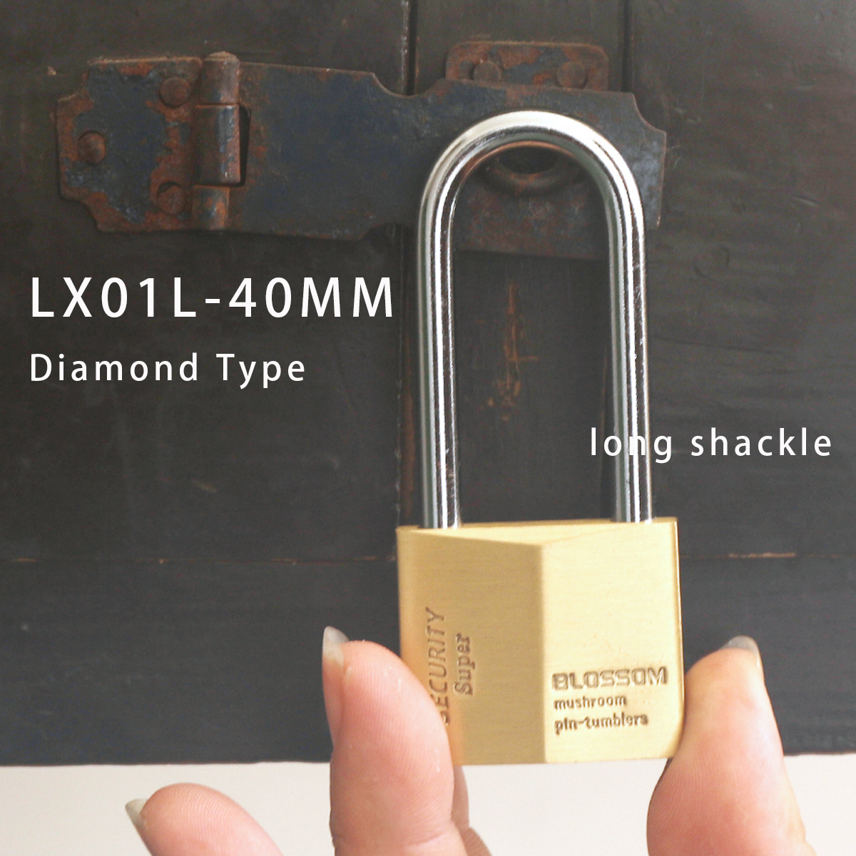 LX01L 40mm Customized Diamond Lock Copper Pad Lock Padlocks With 3 Brass Keys Diamond Type Long Shackle Brass Padlock