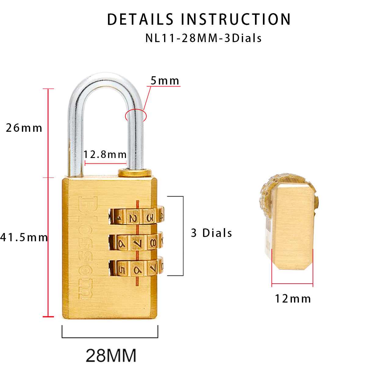 NL11 28MM 3 Digit Blossom Bag Password Pad Lock Copper Code Padlocks In Bulk 3 Number Travel Luggage Brass Combination Padlock