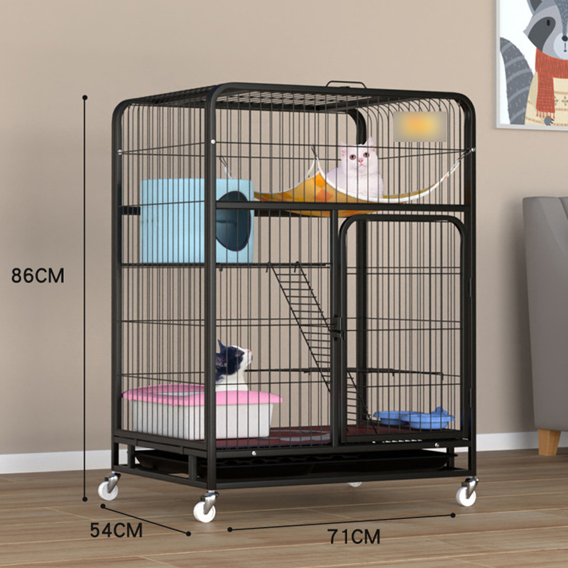 Large Collapsible Metal Cat Kitten Ferret Cage 360 Rotating Casters Enclosure Pet Playpen with Ramp Ladders Hammock