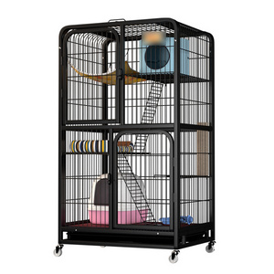 Large Collapsible Metal Cat Kitten Ferret Cage 360 Rotating Casters Enclosure Pet Playpen with Ramp Ladders Hammock