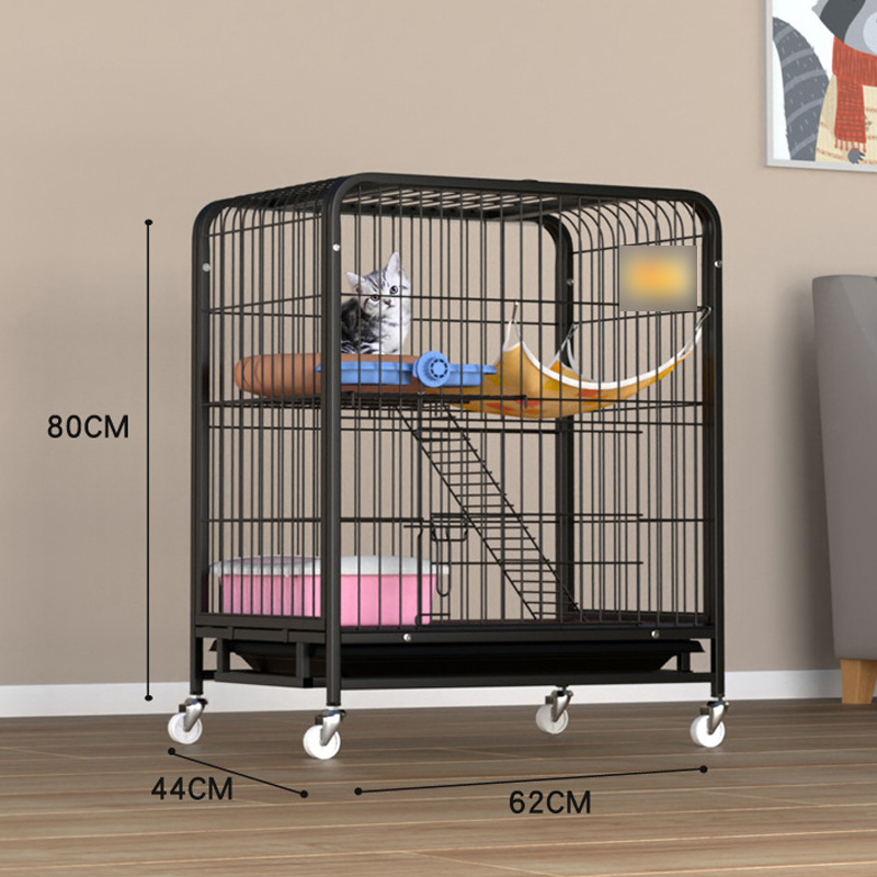 Large Collapsible Metal Cat Kitten Ferret Cage 360 Rotating Casters Enclosure Pet Playpen with Ramp Ladders Hammock