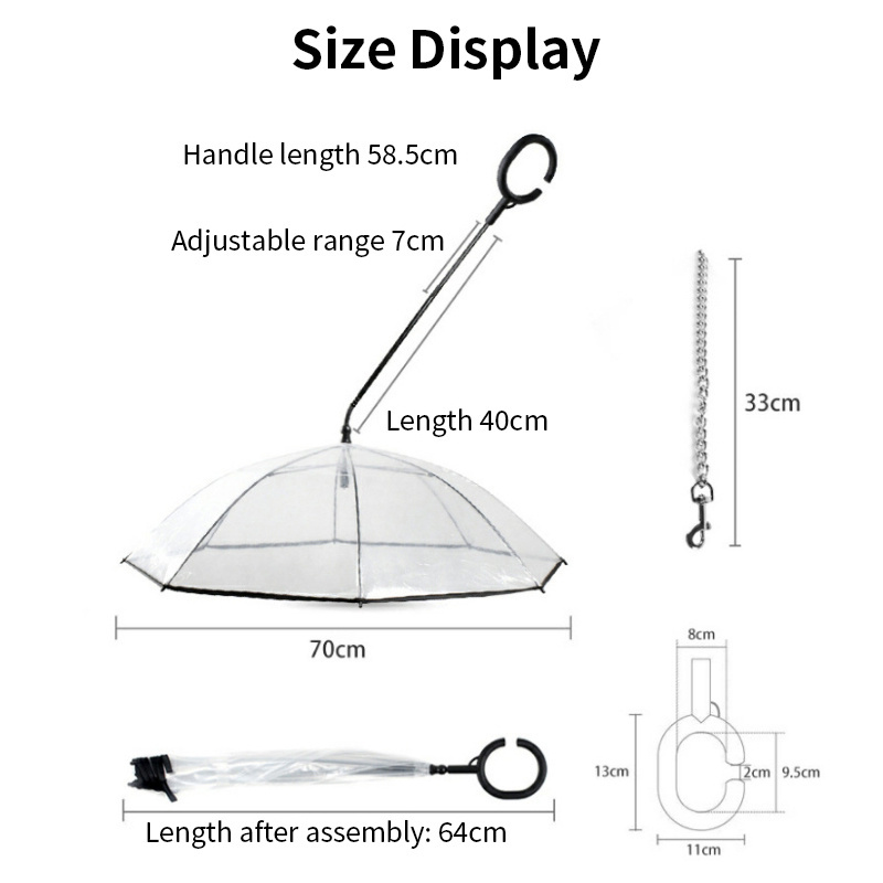 Transparent waterproof Rain Pet Cat And Pet Dog Umbrella Adjustable Durable Rain Walking Dog Leash