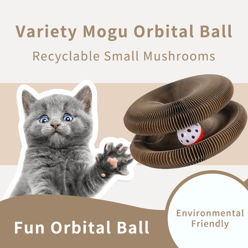 Fun Orbital Ball Eco Friendly Folding Corrugated Paper Cat Scratcher Board Interactive Cat Toy With Bell