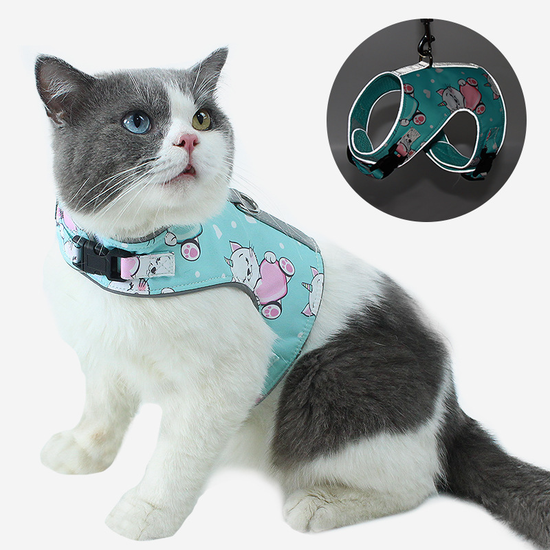 Escape Proof Walking Pet Adjustable Reflective Vest Soft Mesh Vest Safety Cat Harness With Leash