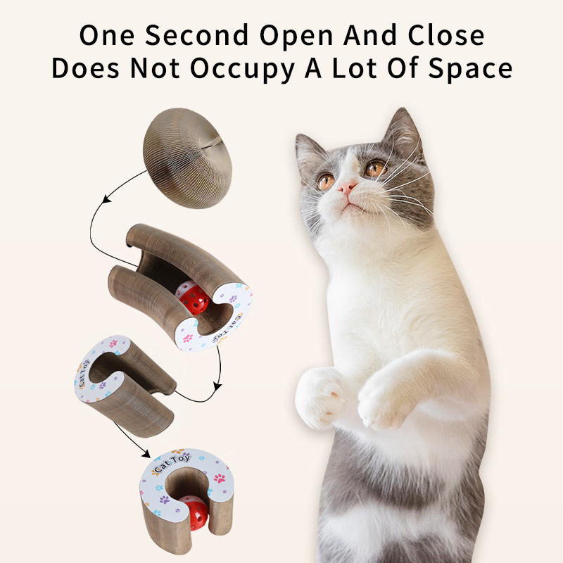 Fun Orbital Ball Eco Friendly Folding Corrugated Paper Cat Scratcher Board Interactive Cat Toy With Bell