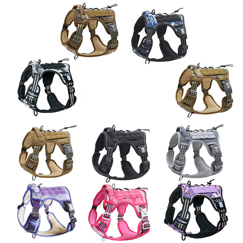 Custom Adjustable nylon breathable dog vest for safe walking at night Reflective tactical dog harness