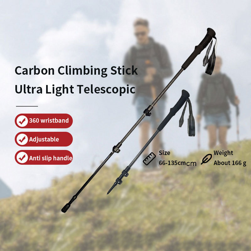 Outdoor Lightweight Walking Stick Three Section Telescopic Carbon Fiber Stick External Lock Ultra Climbing Cane