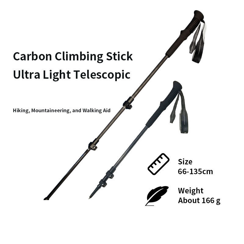 Outdoor Lightweight Walking Stick Three Section Telescopic Carbon Fiber Stick External Lock Ultra Climbing Cane