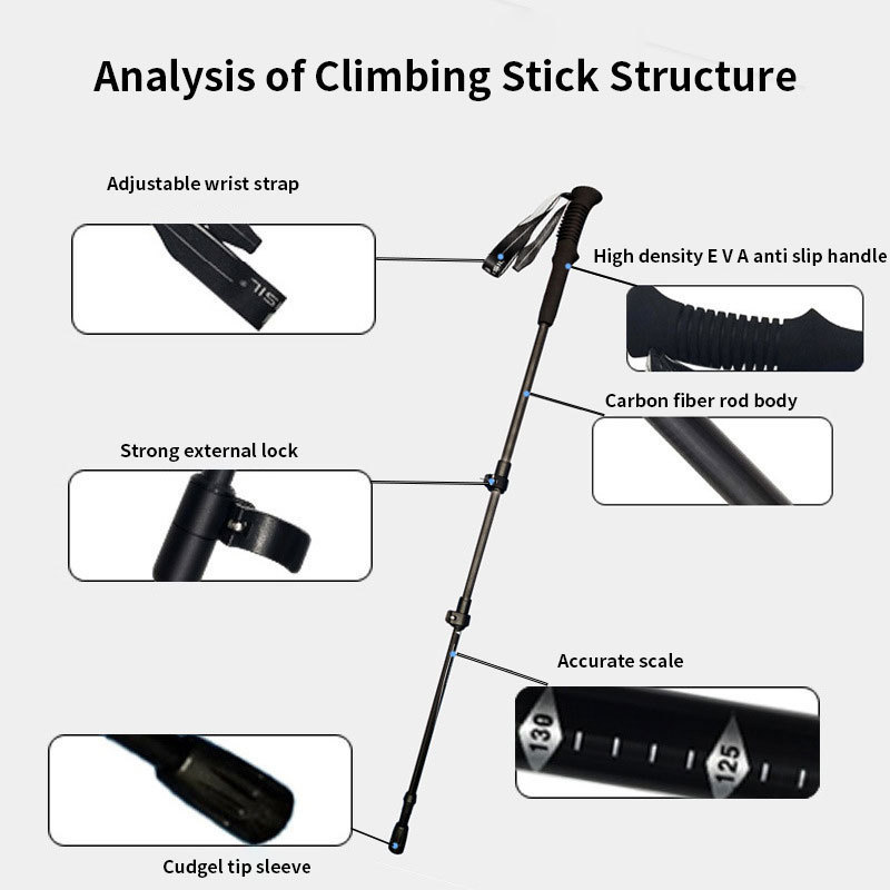 Outdoor Lightweight Walking Stick Three Section Telescopic Carbon Fiber Stick External Lock Ultra Climbing Cane