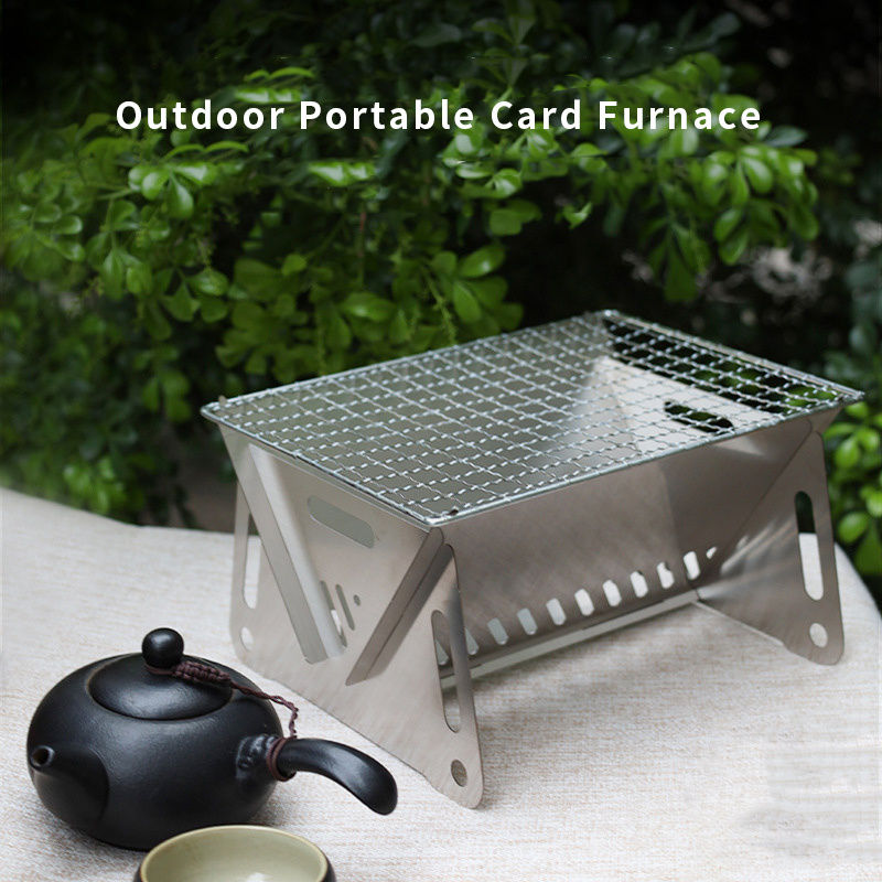 Household Outdoor Stainless Steel Card Furnace Barbecue Grill Charcoal Folding Grill Outdoor bbq Camping Fire Table