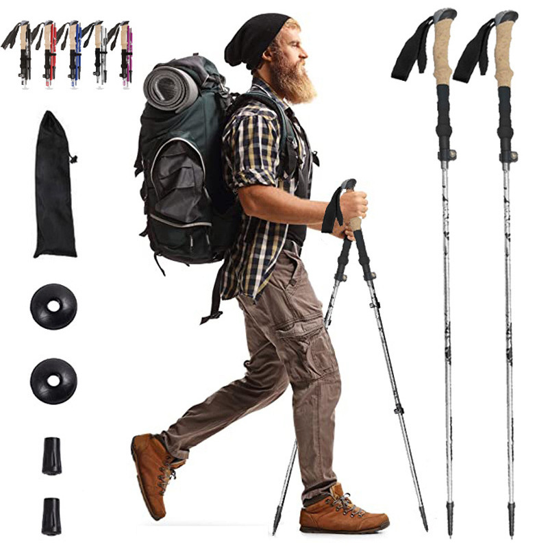 Outdoor Travel Hiking Poles Ultralight Three Straight handle Trekking Sticks Set Adjustable telescopic Aluminium Trekking Pole