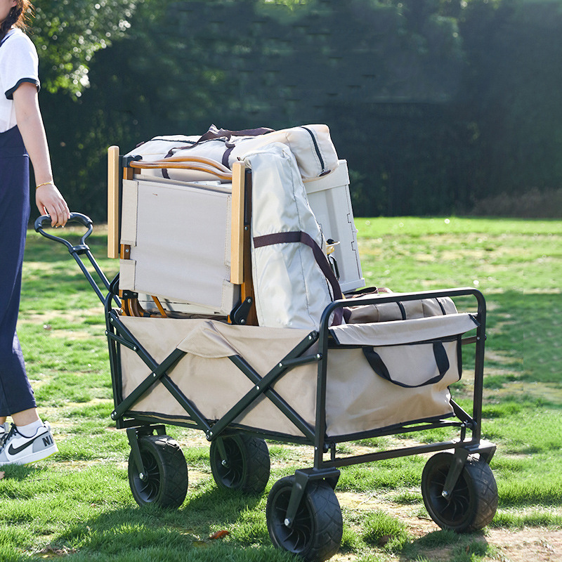 Outdoor Portable Camping Foldable Hand Carts Multi functional Trolleys Two wheeled Picnic Beach Cart Folding Wagon