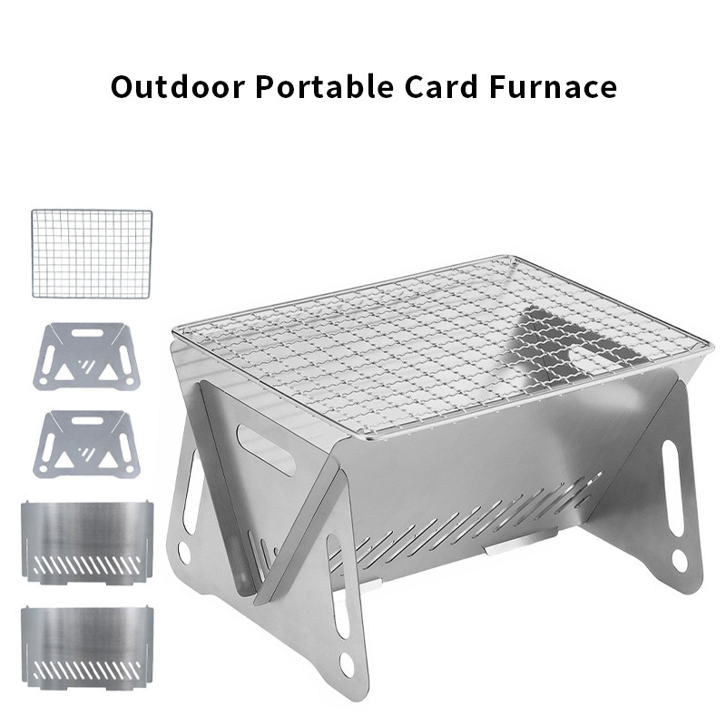 Household Outdoor Stainless Steel Card Furnace Barbecue Grill Charcoal Folding Grill Outdoor bbq Camping Fire Table