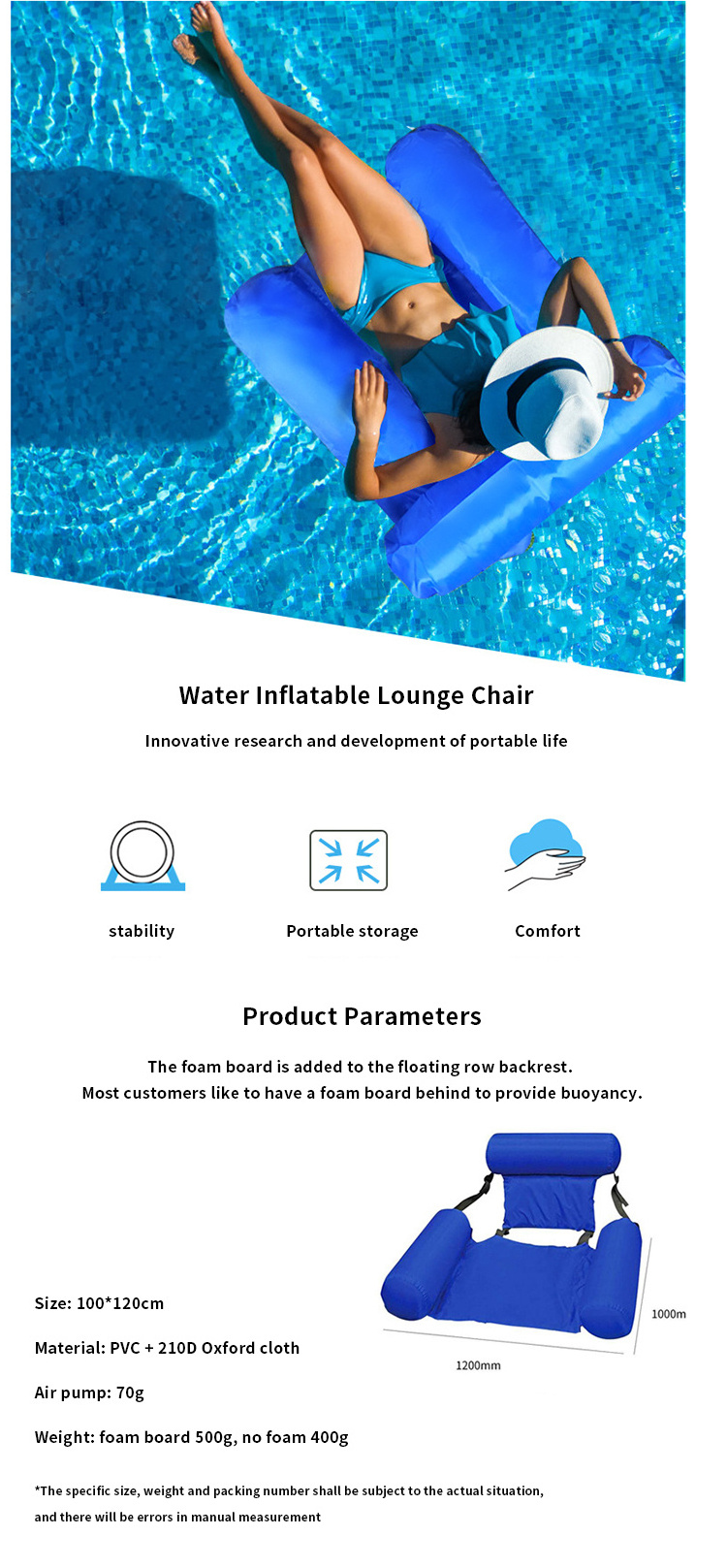 Outdoor Swimming Pool Foldable Chair Pvc Inflatable Chairs Floating Air Water Hammock Lounge Chair