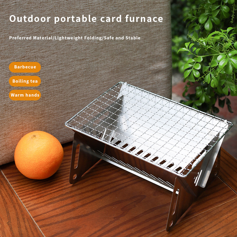 Household Outdoor Stainless Steel Card Furnace Barbecue Grill Charcoal Folding Grill Outdoor bbq Camping Fire Table