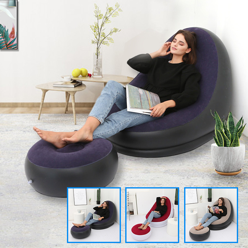 Locking Sofa Lazy Inflatable Bed Foldable Sofa Chair Thickened Lunch Lounge Chair With Foot Pedal