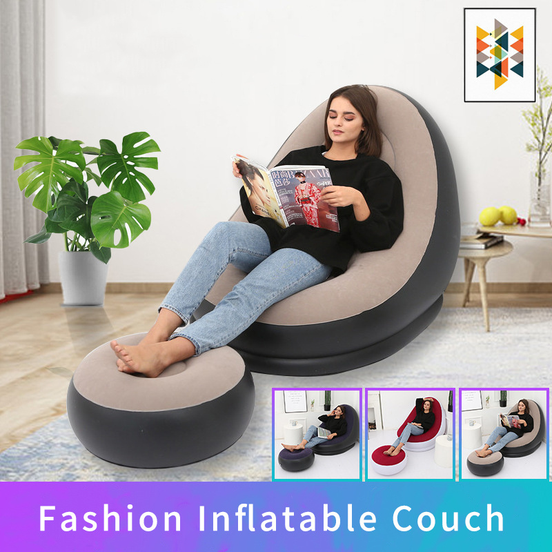 Locking Sofa Lazy Inflatable Bed Foldable Sofa Chair Thickened Lunch Lounge Chair With Foot Pedal