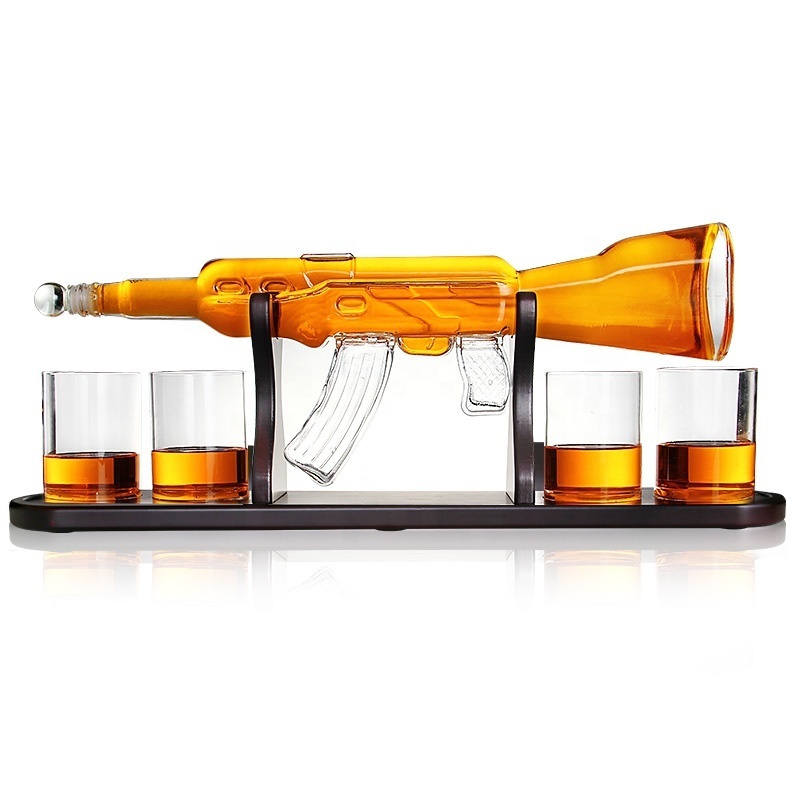 AIHPO Liquor Gift Rifle Bar Accessories Cocktail Bourbon AK 47 Gun Shaped Glass Bottle Whiskey Decanter Set with Bullet Glasses