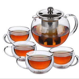 AIHPO Moroccan 1L Teapot Cup Kettle and Wholesale Elegant 34oz Hand blown Glass Pot Tea Set Teapots with Metal Infuser Strainer