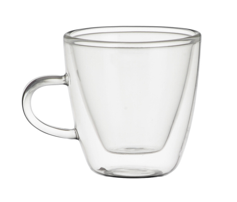 Double Wall Insulated Clear Glass Coffee Tea Mug with handle and Saucer,Espresso Mugs Latte Mug ,Glass Cappuccino Cups