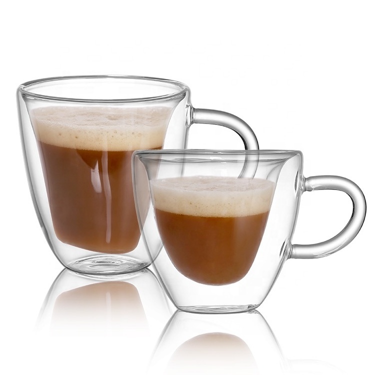 Insulated Heart Coffee Mugs  8.5 OZ Set of 2 Double Wall Glass Coffee Cups With Handle Espresso Latte Cappuccino or Tea Cup