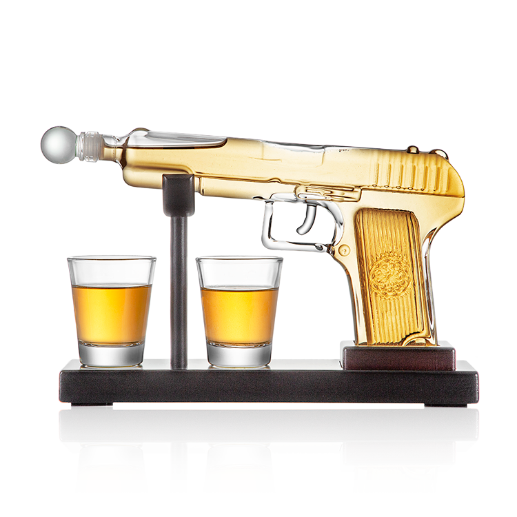 Customized Glass Decanter Set Pistol-Shaped Whiskey Bottle and Bullet Glasses for Bar Accessories Wine Gifts Gin