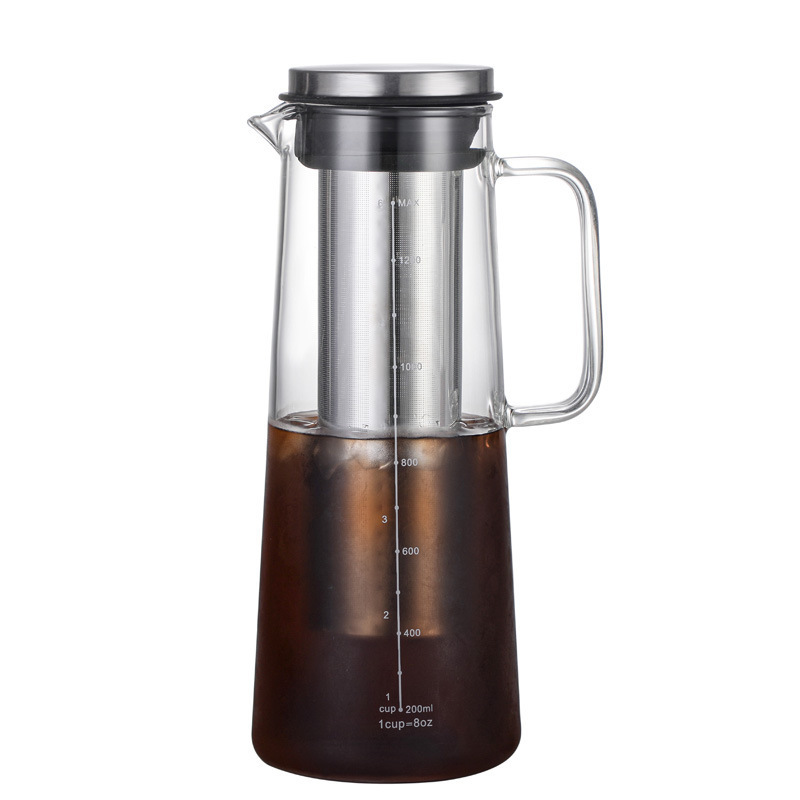 Fathers Day Hot Selling Airtight Glass Cold Brew Iced Coffee Fruit Tea Set Carafe Maker Pitcher Pot with Stainless Steel Filter