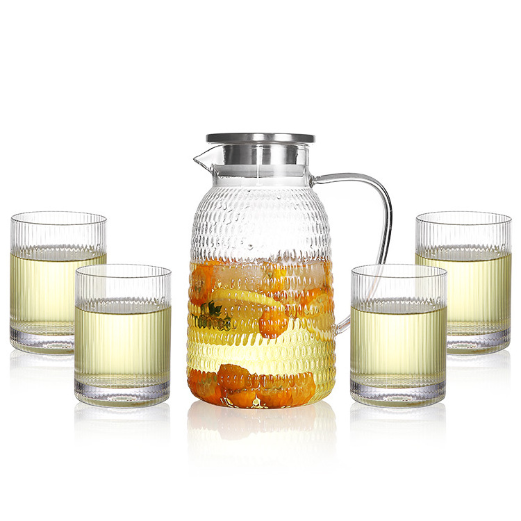 New Hot Sale Borosilicate Glass Steel Bedside Tea & Fruit Infusion Water Filter Pitcher Pitchers Carafe Decanter with Lid