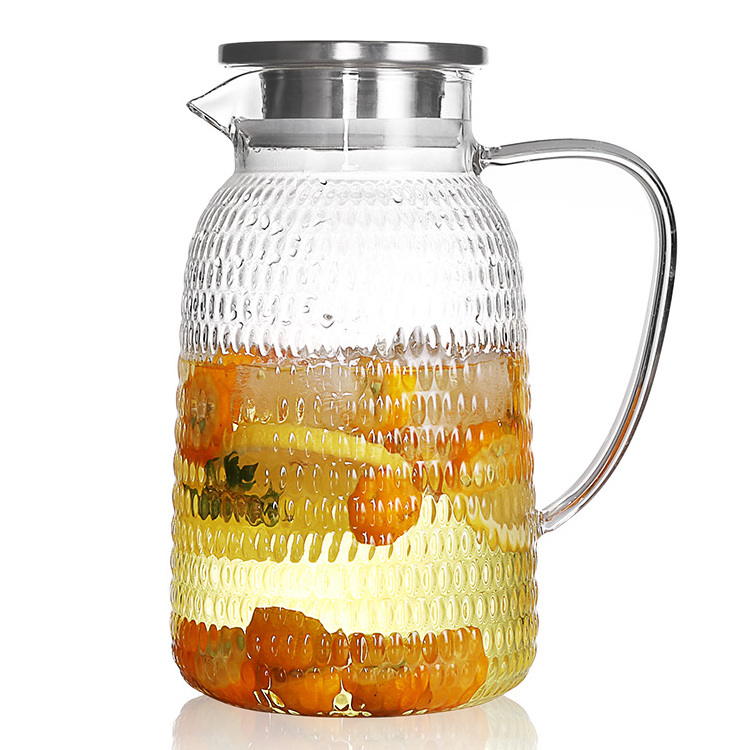 New Hot Sale Borosilicate Glass Steel Bedside Tea & Fruit Infusion Water Filter Pitcher Pitchers Carafe Decanter with Lid