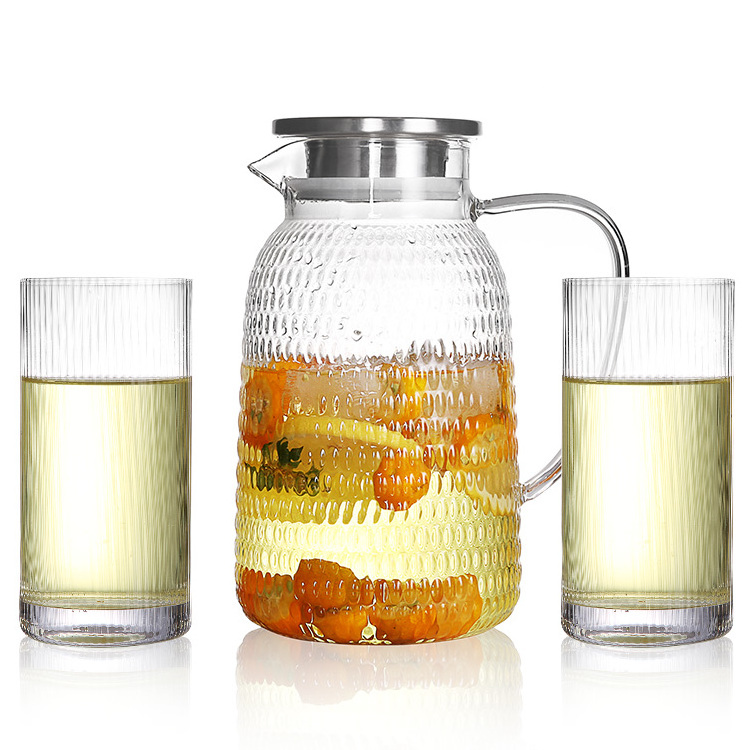 New Hot Sale Borosilicate Glass Steel Bedside Tea & Fruit Infusion Water Filter Pitcher Pitchers Carafe Decanter with Lid