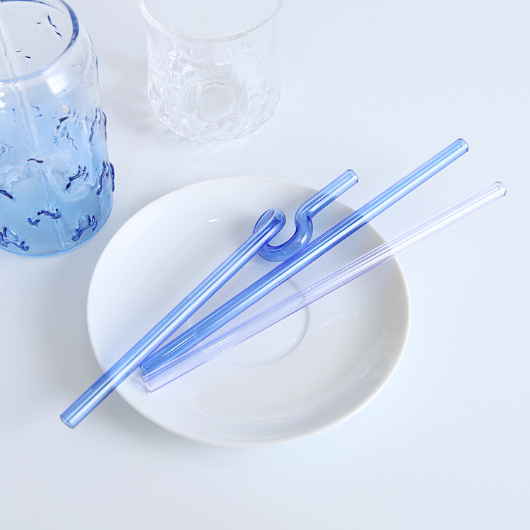 Hot sales high borosilicate glass straw Wavy Glass Silly Straws Reusable customized shape colorful straw for kid and adults