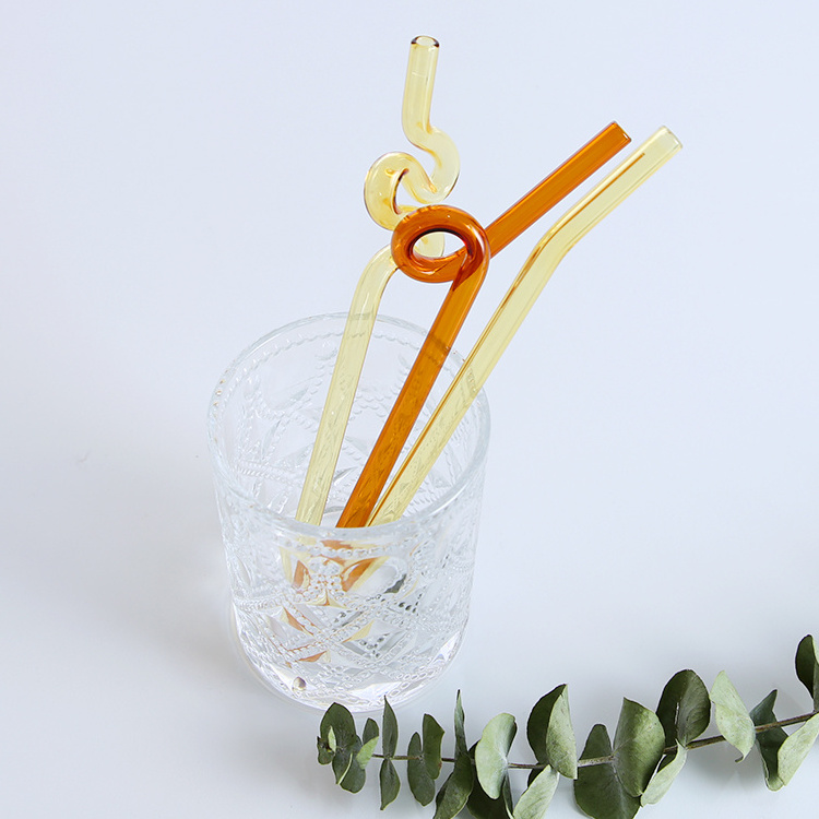 Hot sales high borosilicate glass straw Wavy Glass Silly Straws Reusable customized shape colorful straw for kid and adults