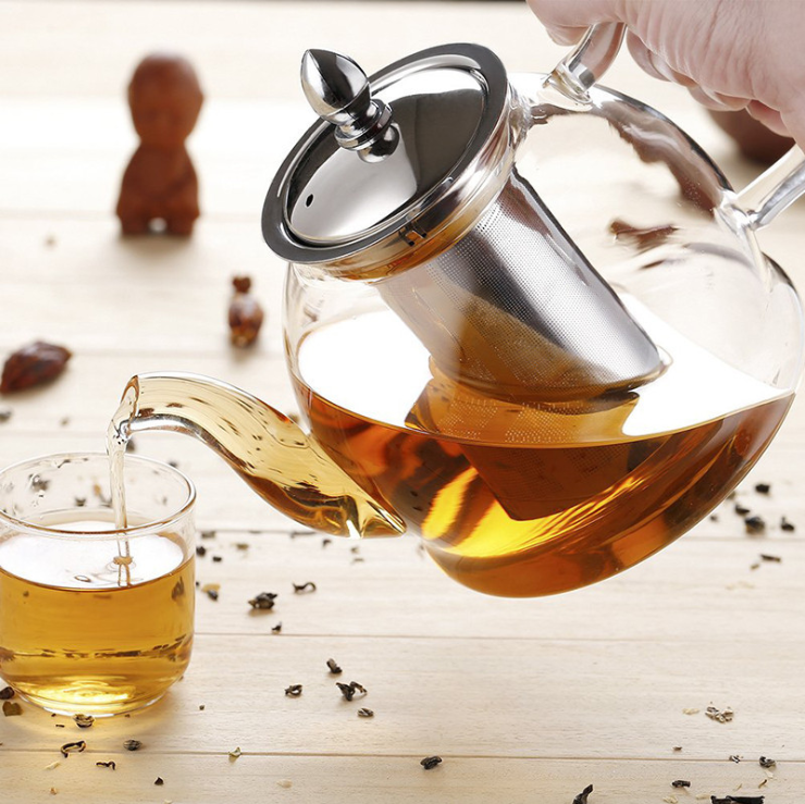 Glass Teapot Kettle with Stainless Steel Removable Infuser for Blooming Tea & Loose Leaf Tea