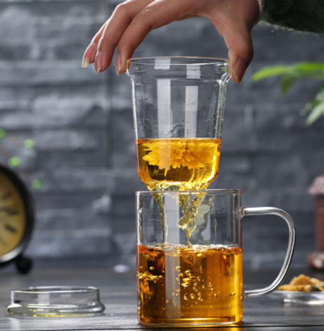 Online Hot sale  Glass Filtering Office Home Tea Maker Teapot with a Infuser  a Warmer and Tea Cups with handles and Lid