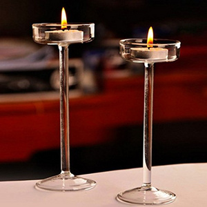 Transparent Candlestick Holder Crystal Glass Round Base Tall Pillar Light Goblet Candle Holder