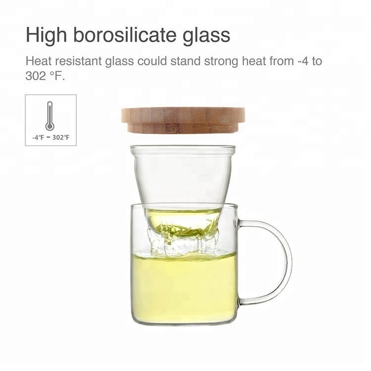 Borosilicate Glass Brewing Tea Cup Tea Infuser Mug Premium Loose Leaf Flower Tea Coffee Maker With Infuser Strainer Bamboo Lid