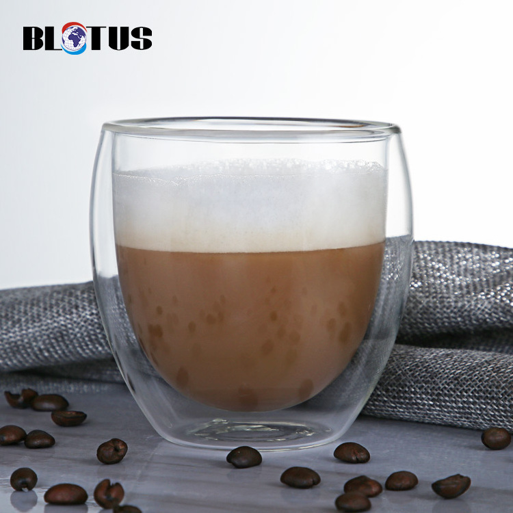 AIHPO05 Eco-friendly Insulated Reusable Fancy Cheap 8oz Handmade Clear Double Wall Glass 250ml Cappuccino Coffee Cups And Mugs