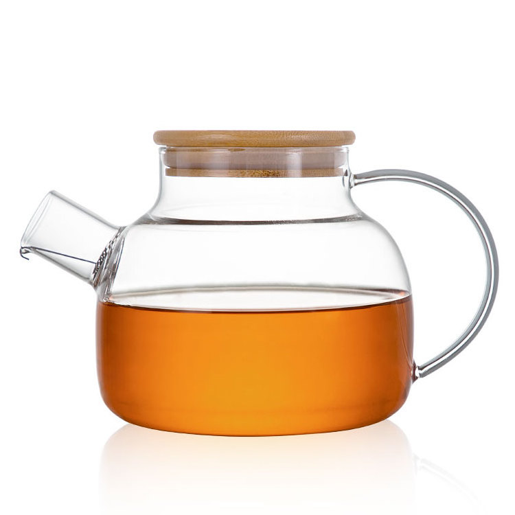 1000ml Borosilicate Clear Glass Teapot Stovetop Tea Kettle Maker with Bamboo Lid  Removable Filter Spout Teapot