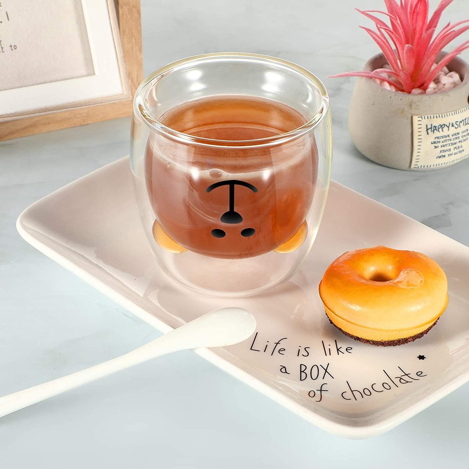 Top Selling Double Wall Insulated Glass Animal Coffee Mug Cute Milk Tea Mugs Couple Espresso Cups Bear Cup with Handle