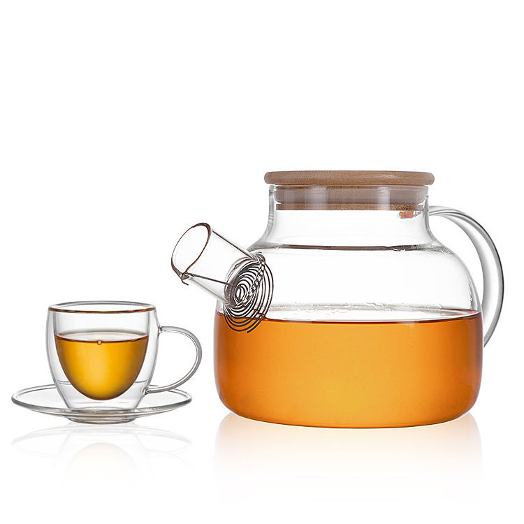 Handmade high borosilicate glass teapot tea pot tea kettle with tea glass cup teaware teapots Stovetop Safe  with bamboo lid