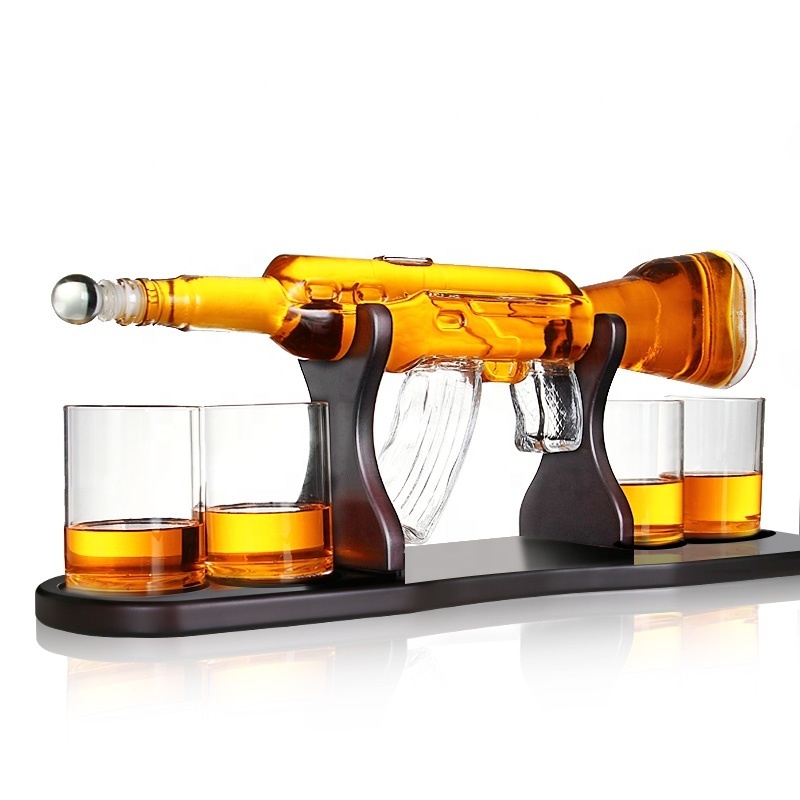 Crystal Glass AK47 Rifle Gun Whiskey  Wine Glass Decanter With 4 Whiskey Glasses Set For Liquor,Whiskey, Vodka,Brandy