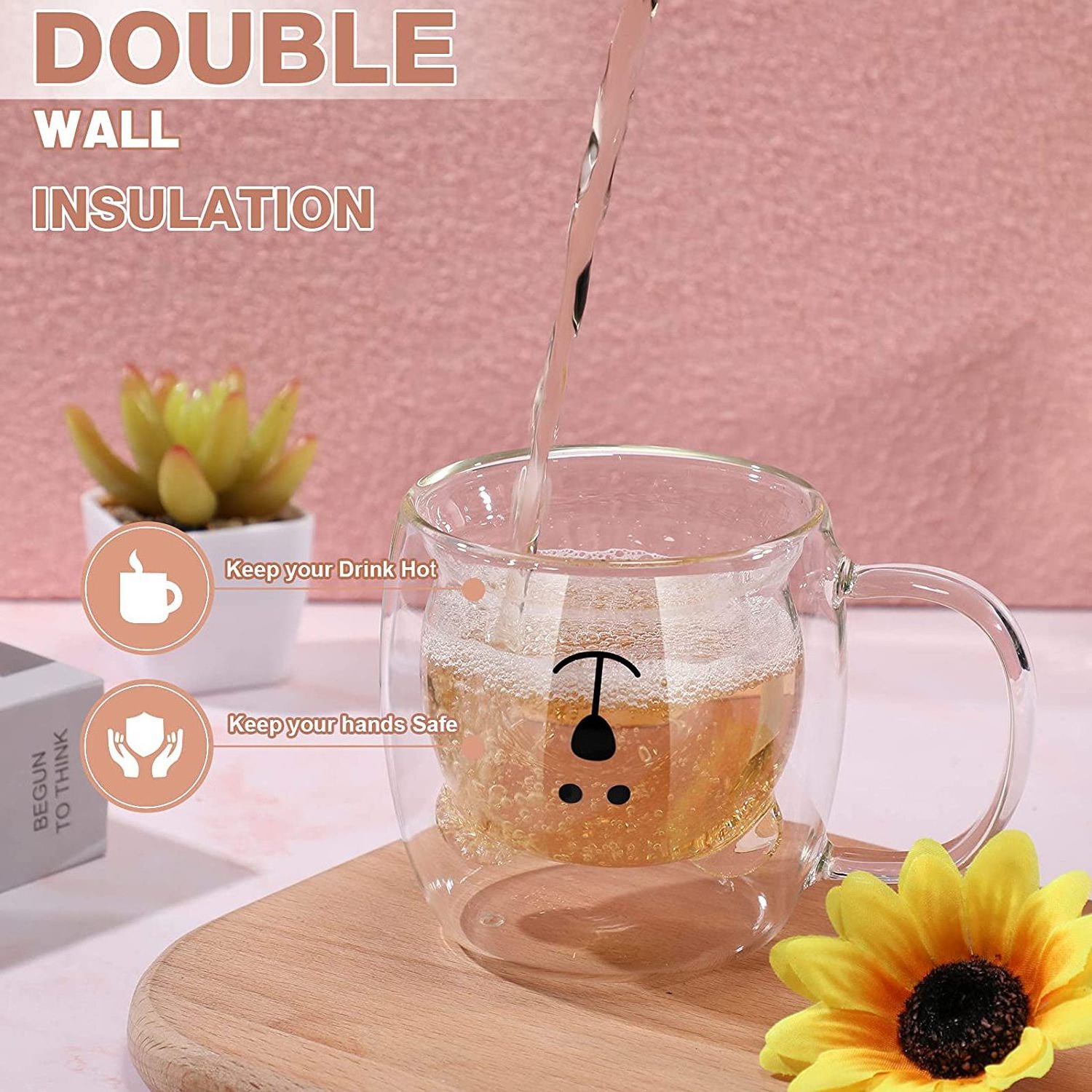 Top Selling Double Wall Insulated Glass Animal Coffee Mug Cute Milk Tea Mugs Couple Espresso Cups Bear Cup with Handle