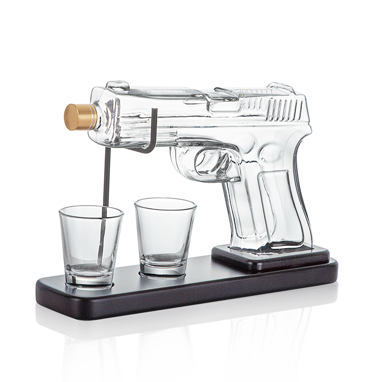 Customized Glass Decanter Set Pistol-Shaped Whiskey Bottle and Bullet Glasses for Bar Accessories Wine Gifts Gin