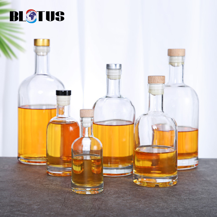 AIHPO3 Wholesale Custom Flint Clear Round Classical Empty Brandy Gin Rum Vodka Tequila Liquor Glass Bottle with Cork Stopper