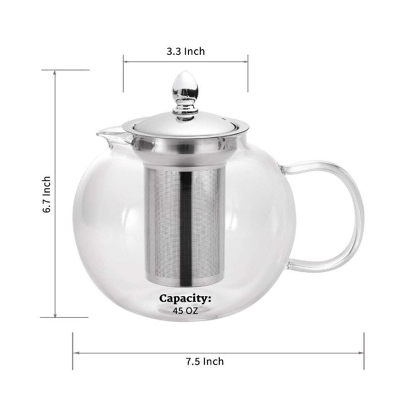 AIHPO Moroccan 1L Teapot Cup Kettle and Wholesale Elegant 34oz Hand blown Glass Pot Tea Set Teapots with Metal Infuser Strainer