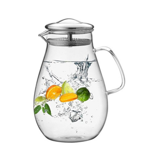 64 Ounces Glass Pitcher with Stainless Steel Lid, Water Carafe with Handle Good Beverage Pitcher for Homemade Juice and Iced Tea