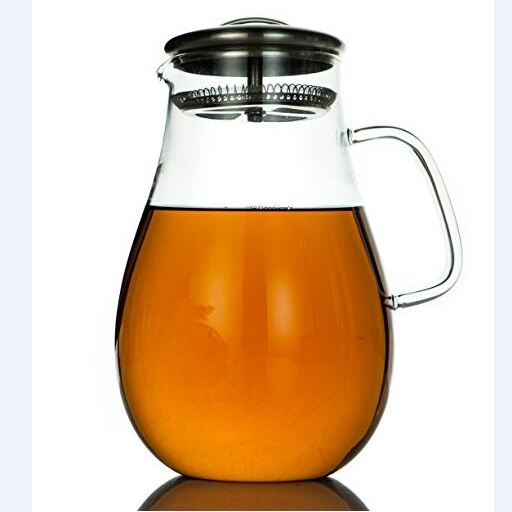 64 Ounces Glass Pitcher with Stainless Steel Lid, Water Carafe with Handle Good Beverage Pitcher for Homemade Juice and Iced Tea