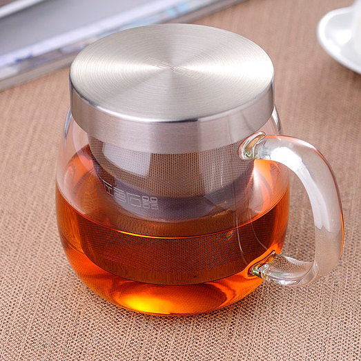 AIHPO07 Clear Drinking Big Oversize Glass Tumbler Tea Cup with Infuser Handle Strainer Lid