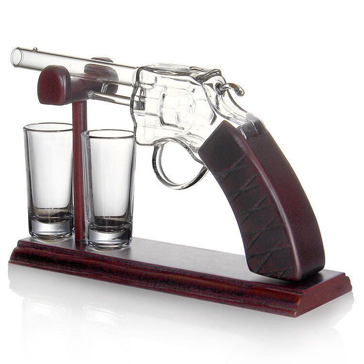 hot sale whiskey decanter set Revolver bottle glass decanter glass container pistol decanter ak 47 gun shaped glass bottle