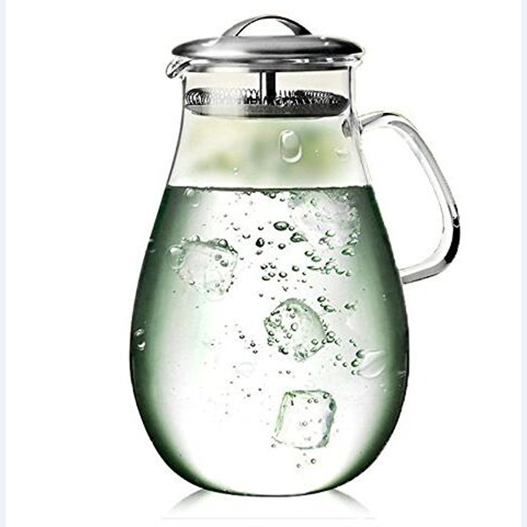 64 Ounces Glass Pitcher with Stainless Steel Lid / Water Carafe with Handle - Good Beverage Pitcher for Homemade Drinks